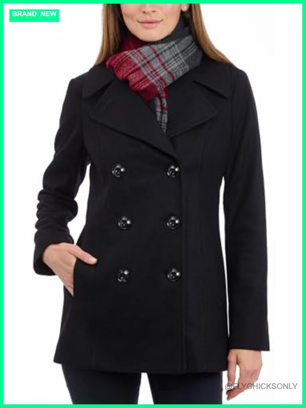 Double Breasted Peacoat with Scarf Wool Blend Warm Winter Coat